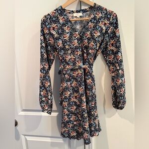 LOFT Multicolor Floral Long Sleeve Wrap Dress